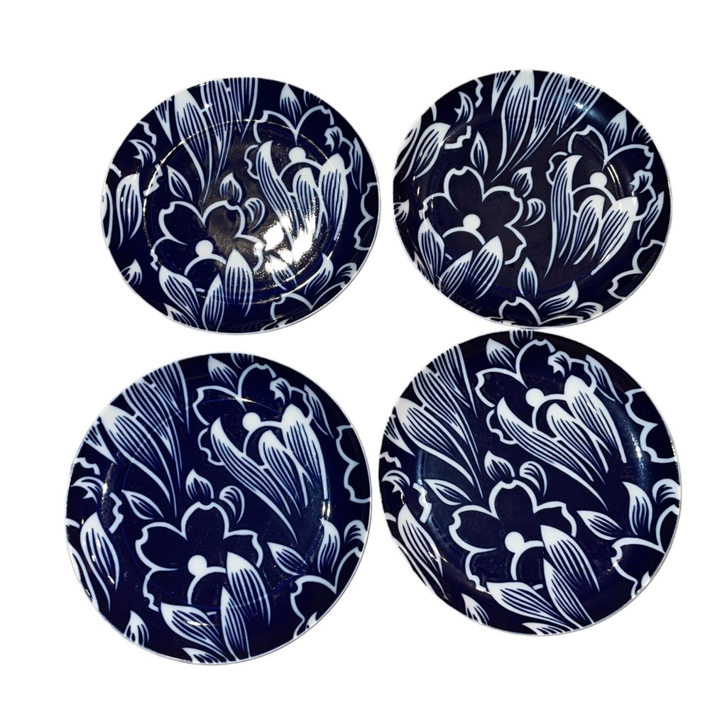 Block Bidasoa VARIANCE Blue Floral 8" SALAD PLATES Made in Spain SET OF 4